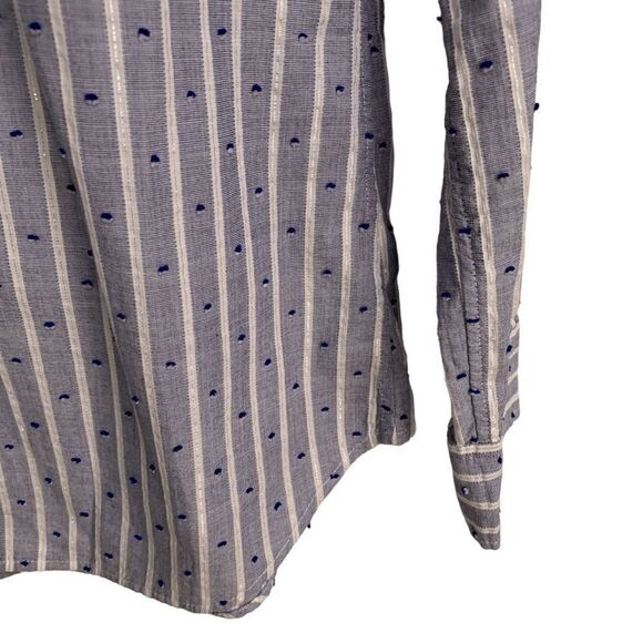 Gap Women's size Medium Tall Blue white silver striped long sleeve button up top - Picture 9 of 13